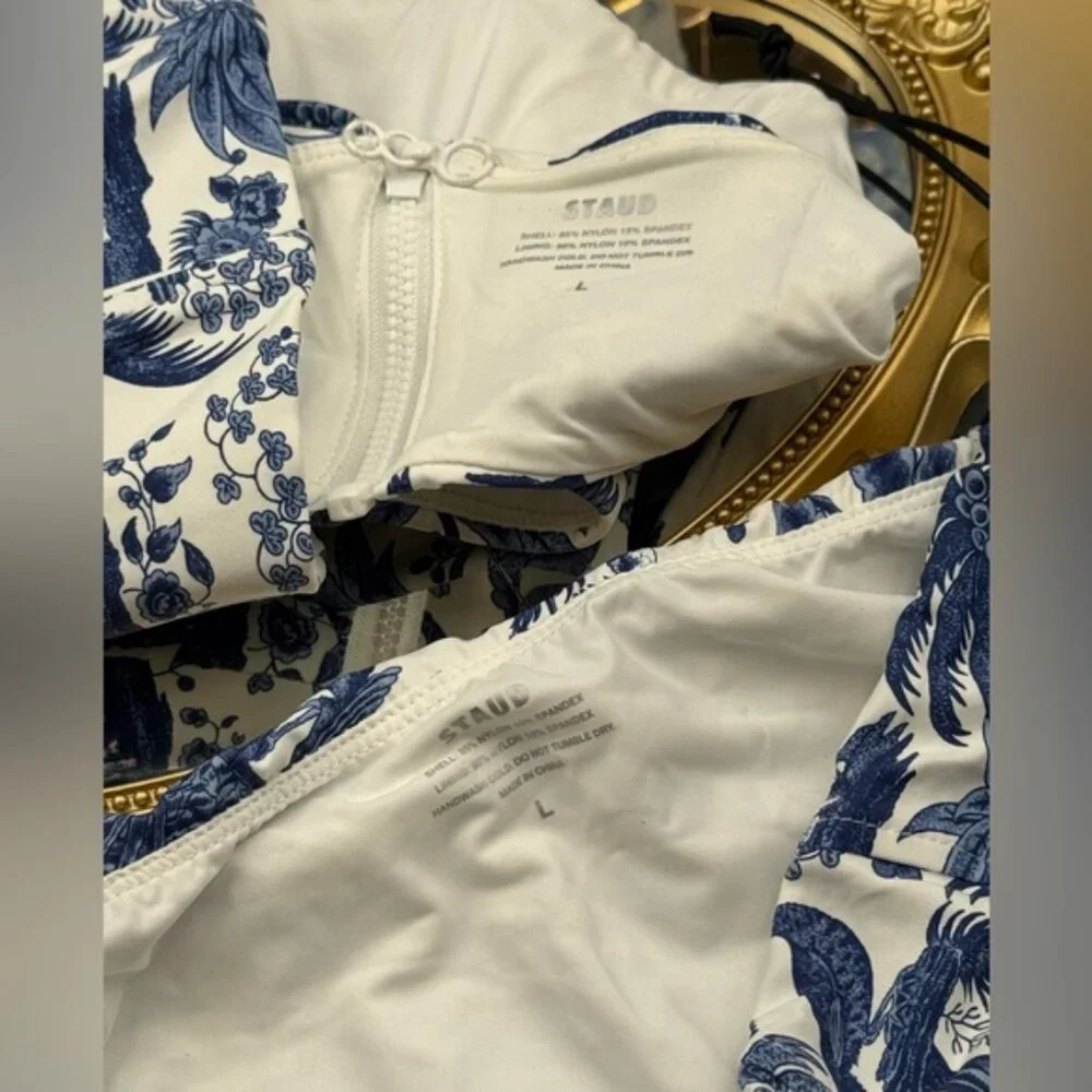 🆕 STAUD 🧿 NWT Blue Toile Bikini Set, Mala Top & Corsage Bottom - Sz L - Blue - Picture 13 of 16